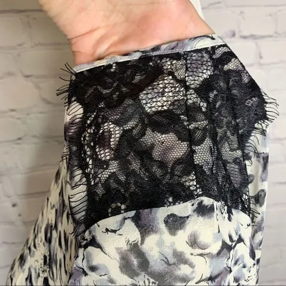Lumiere Black and white floral semi-sheer lace shoulder long sleeve top - Picture 6 of 11